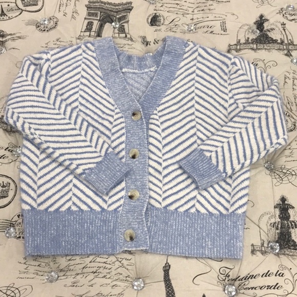 FRNCH Diagonal Stripe Chenille V-Neck Cardigan - Picture 3 of 5